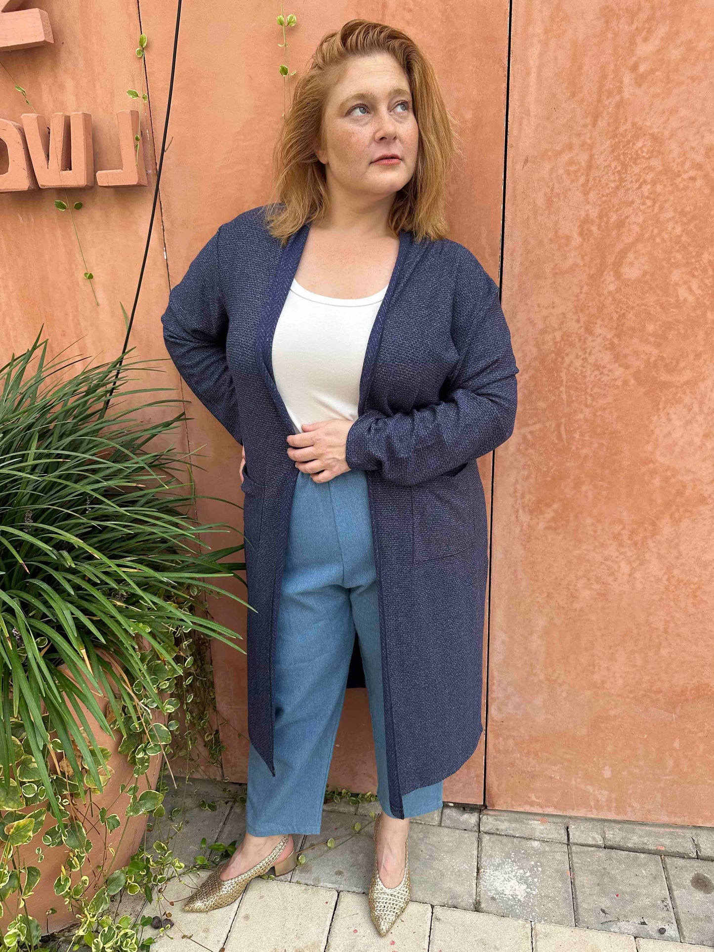 עליונית קימונו שמיכי -כחול סריג