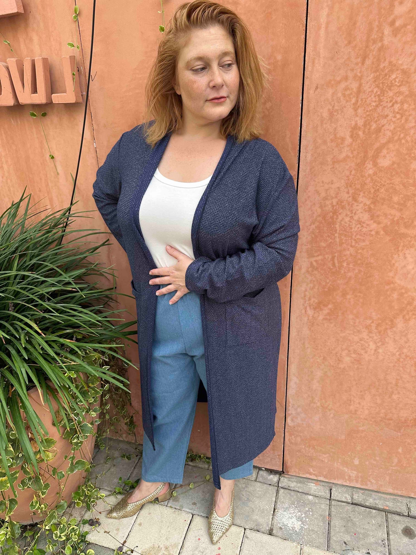 עליונית קימונו שמיכי -כחול סריג