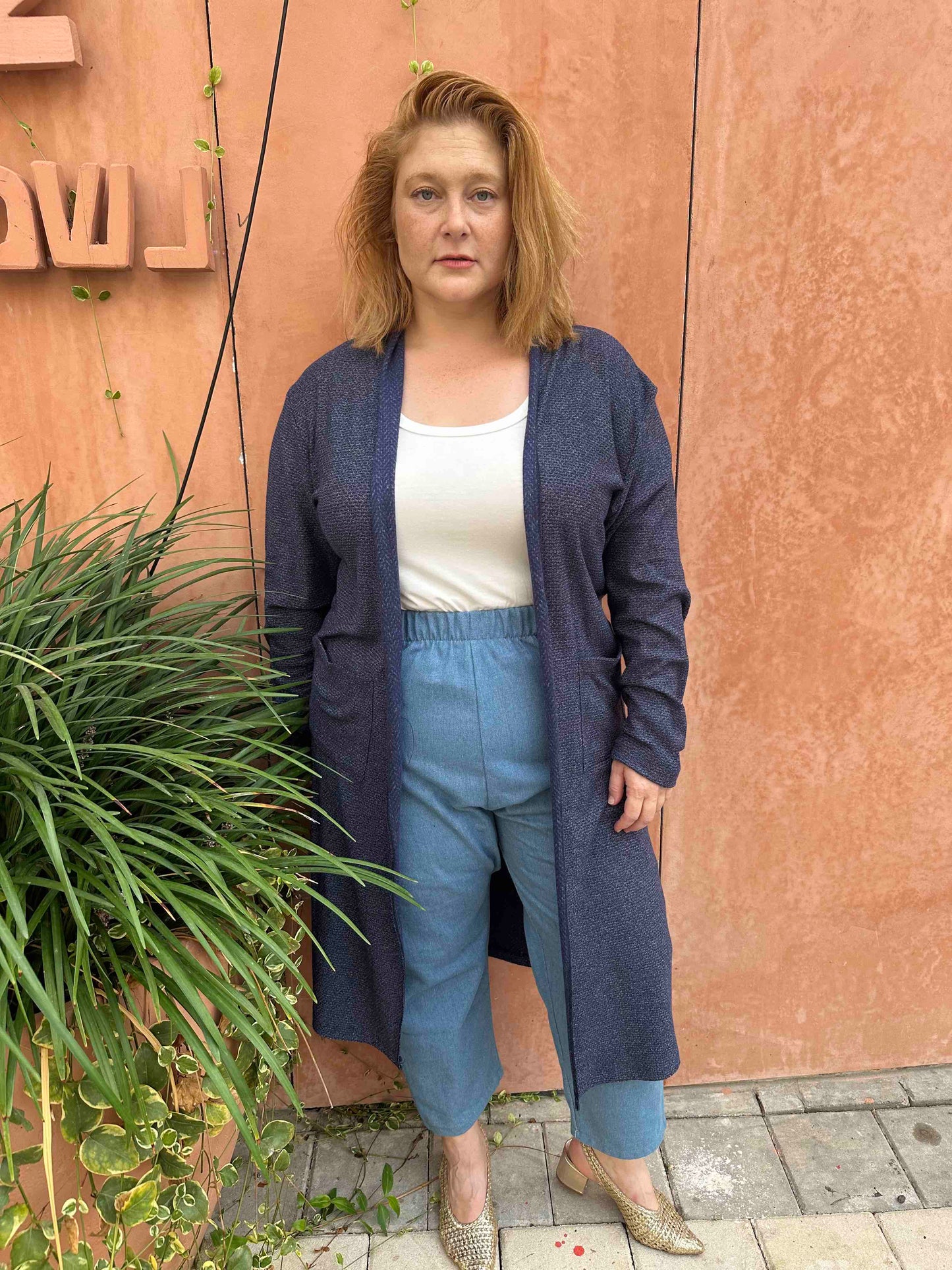 עליונית קימונו שמיכי -כחול סריג