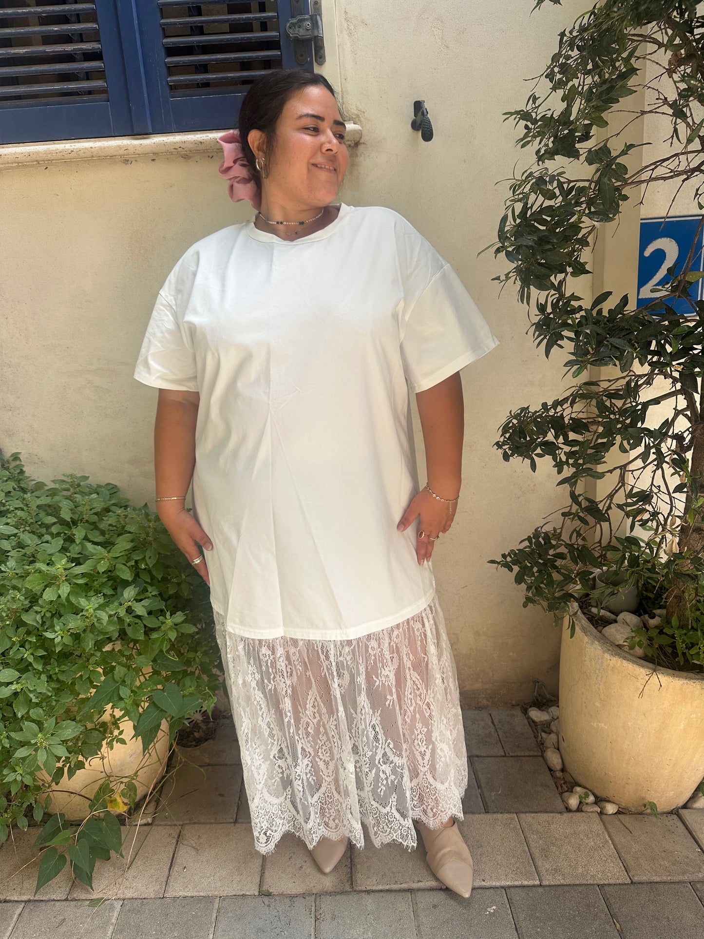 שמלת בוניטה - לבן תחרה