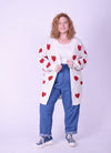 קרדיגן סריג- לבן לב אדום