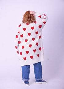 קרדיגן סריג- לבן לב אדום