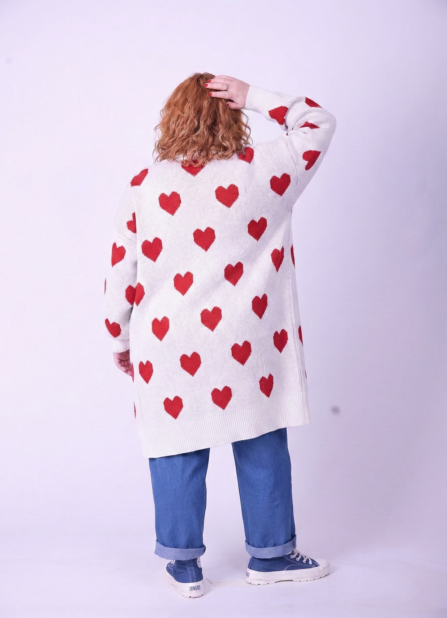 קרדיגן סריג- לבן לב אדום