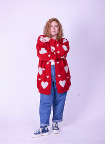 קרדיגן סריג- לבבות אדום לבן