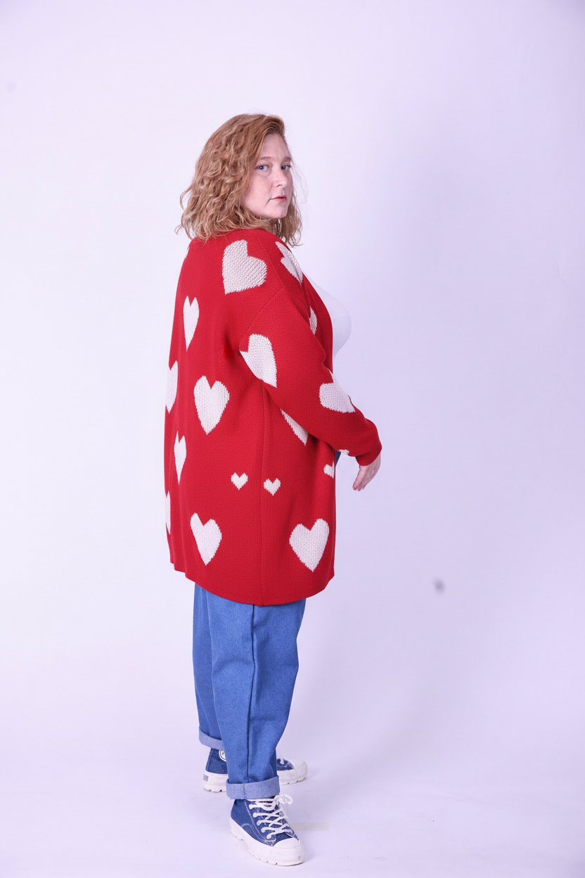 קרדיגן סריג- לבבות אדום לבן
