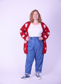 קרדיגן סריג- לבבות אדום לבן