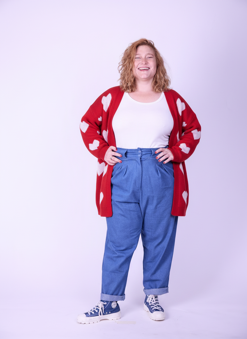 קרדיגן סריג- לבבות אדום לבן