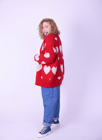 קרדיגן סריג- לבבות אדום לבן