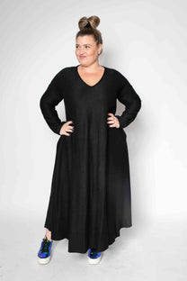 שמלת תכבסי לפעמים - שחור ארוך טריקו